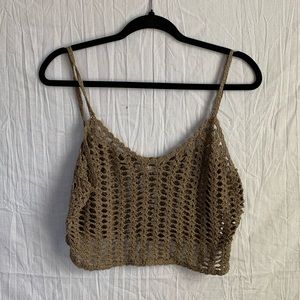 Wishlist Brown Crochet Cropped Tank Top Women Sz M/L